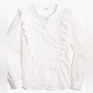 J. Crew Factory White Poplin Button Down Shirt w/ Ruffles & Red Hearts. Size XS